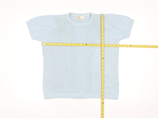 EWM Women Blue Short Sleeve Cotton Pullover Jumper Size 14/16