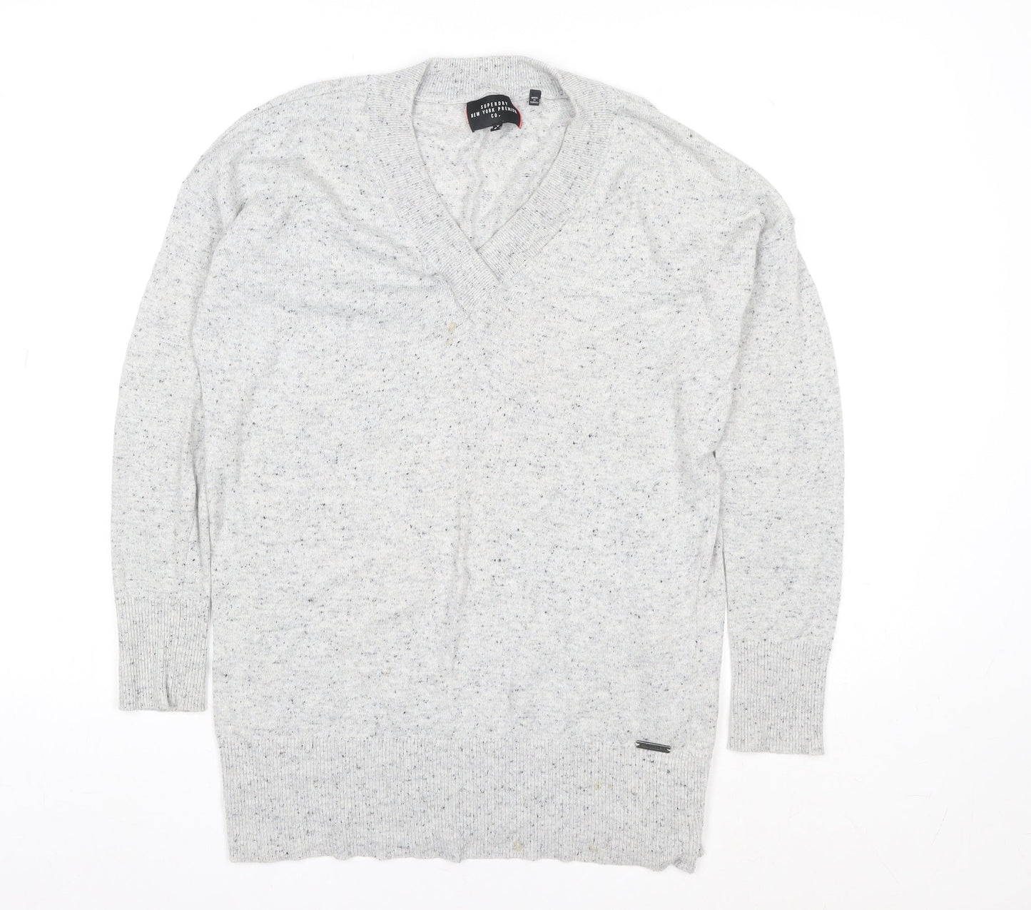 Superdry Women's Grey V-Neck Pullover Jumper XS Wool Blend