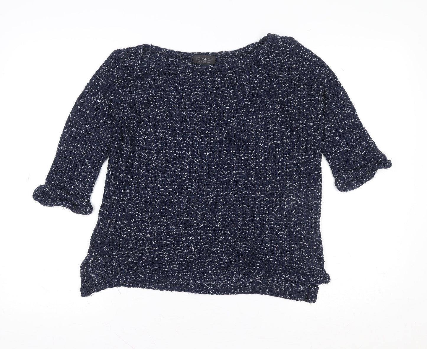 Topshop Women's Blue Knit 3/4 Sleeve Boat Neck Blouse Size 8