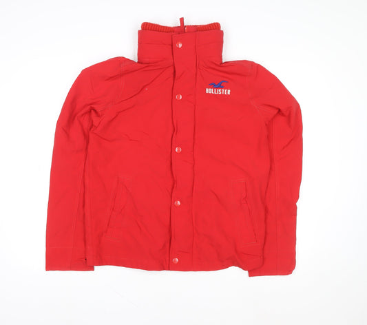 Hollister Men’s Red Puffer Jacket M Windproof Winter Coat