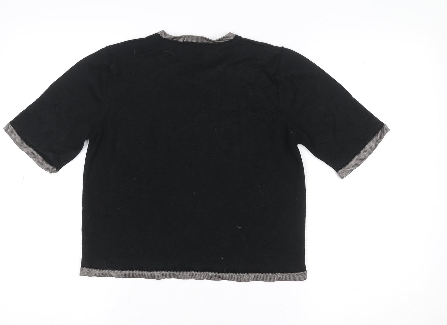 Marks and Spencer Women's Black Beaded Wool Blend Short Sleeve Knit Top Size 12