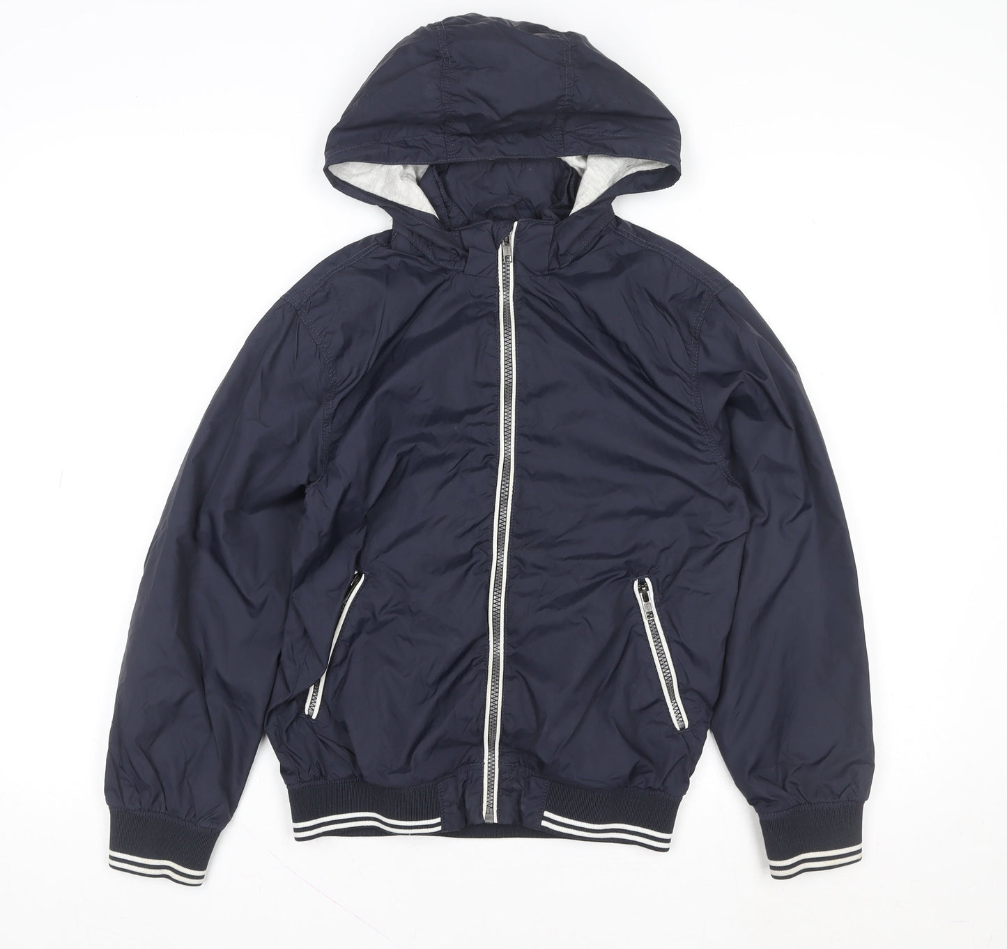 H&M Boys Blue Hooded Windbreaker Jacket 8 Years Full Zip Lightweight