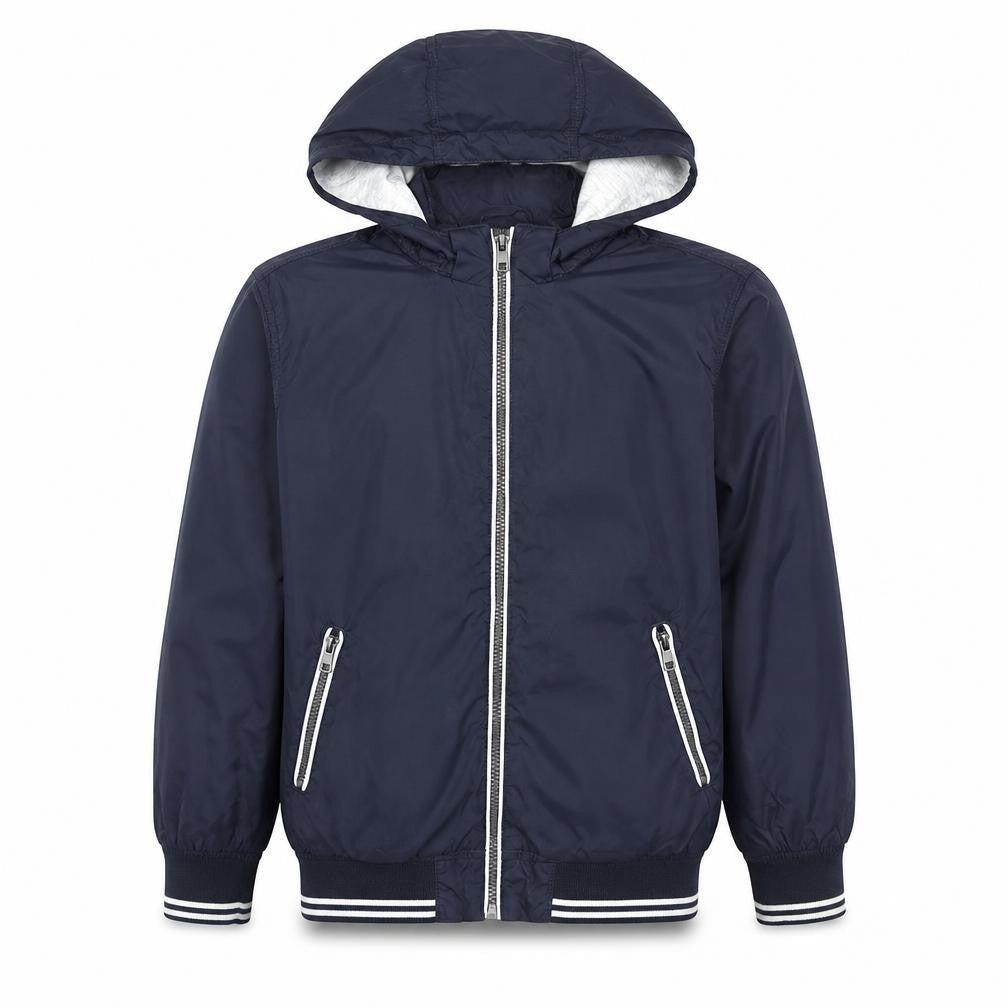 H&M Boys Blue Hooded Windbreaker Jacket 8 Years Full Zip Lightweight