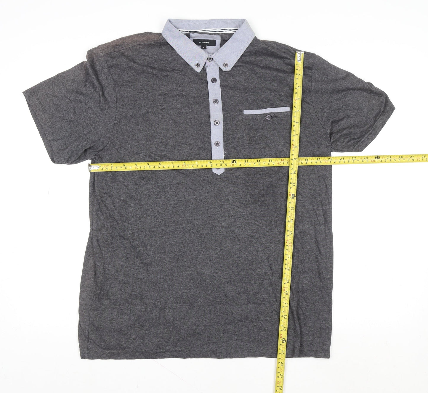 Peter Werth Men's Grey Short Sleeve Button-Down Polo Shirt Size L