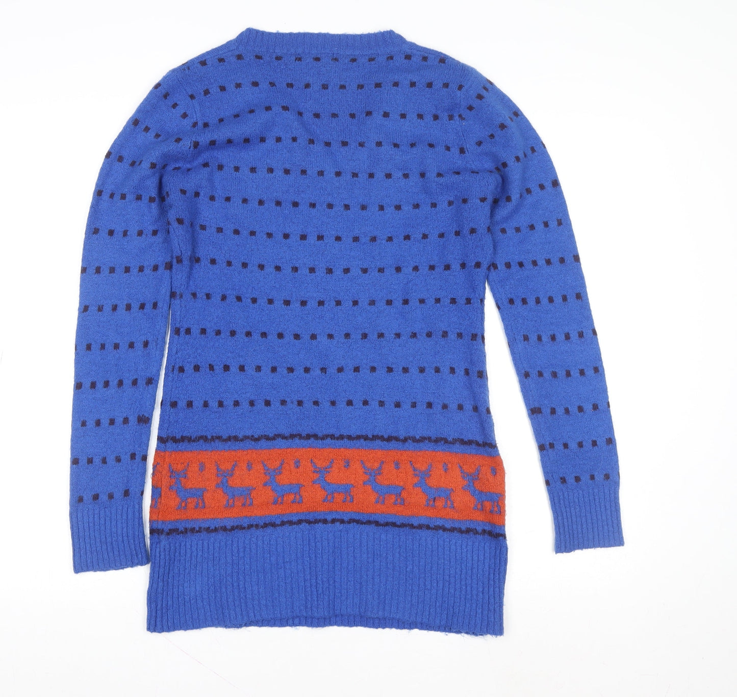 Azaka Women Blue V-Neck Long Sleeve Fair Isle Pullover Jumper