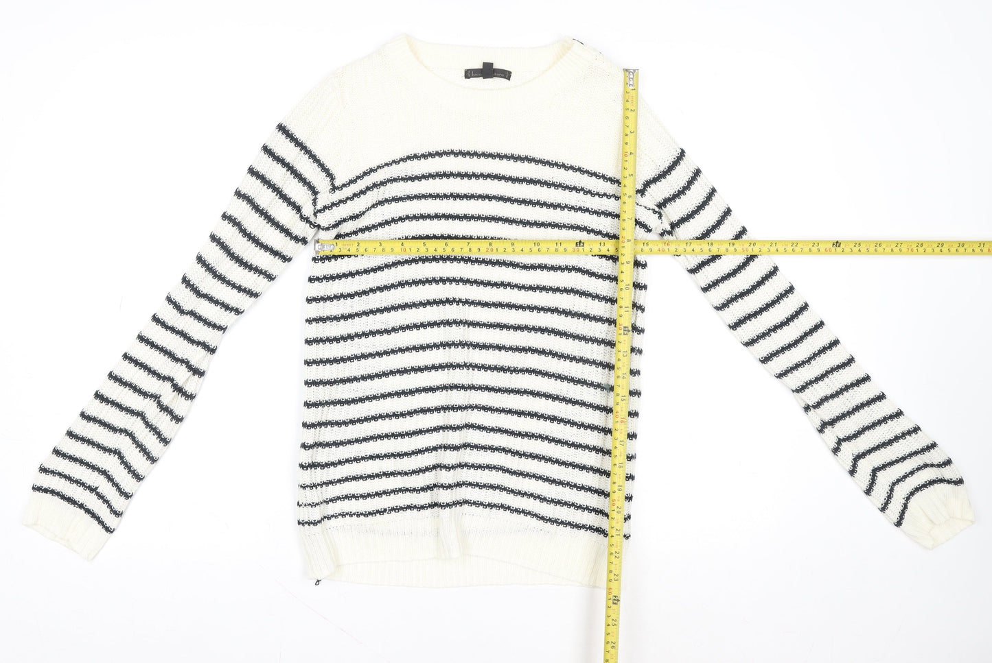 Lucca Couture Women's Ivory Black Striped Knit Jumper Size M