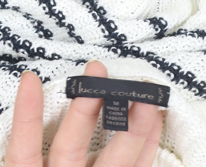 Lucca Couture Women's Ivory Black Striped Knit Jumper Size M