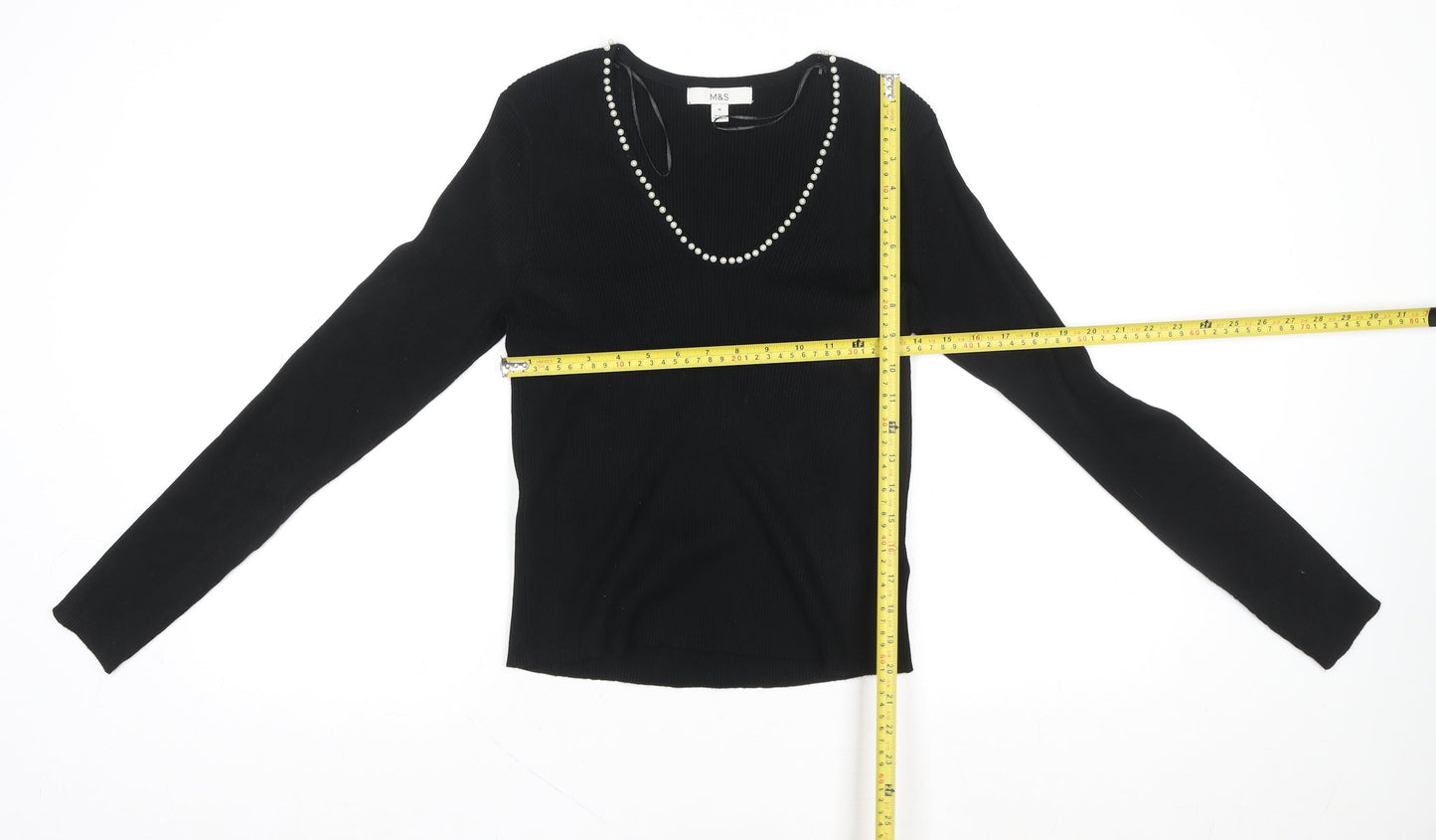 Marks and Spencer Women's Black Beaded Scoop Neck Knit Blouse Size M