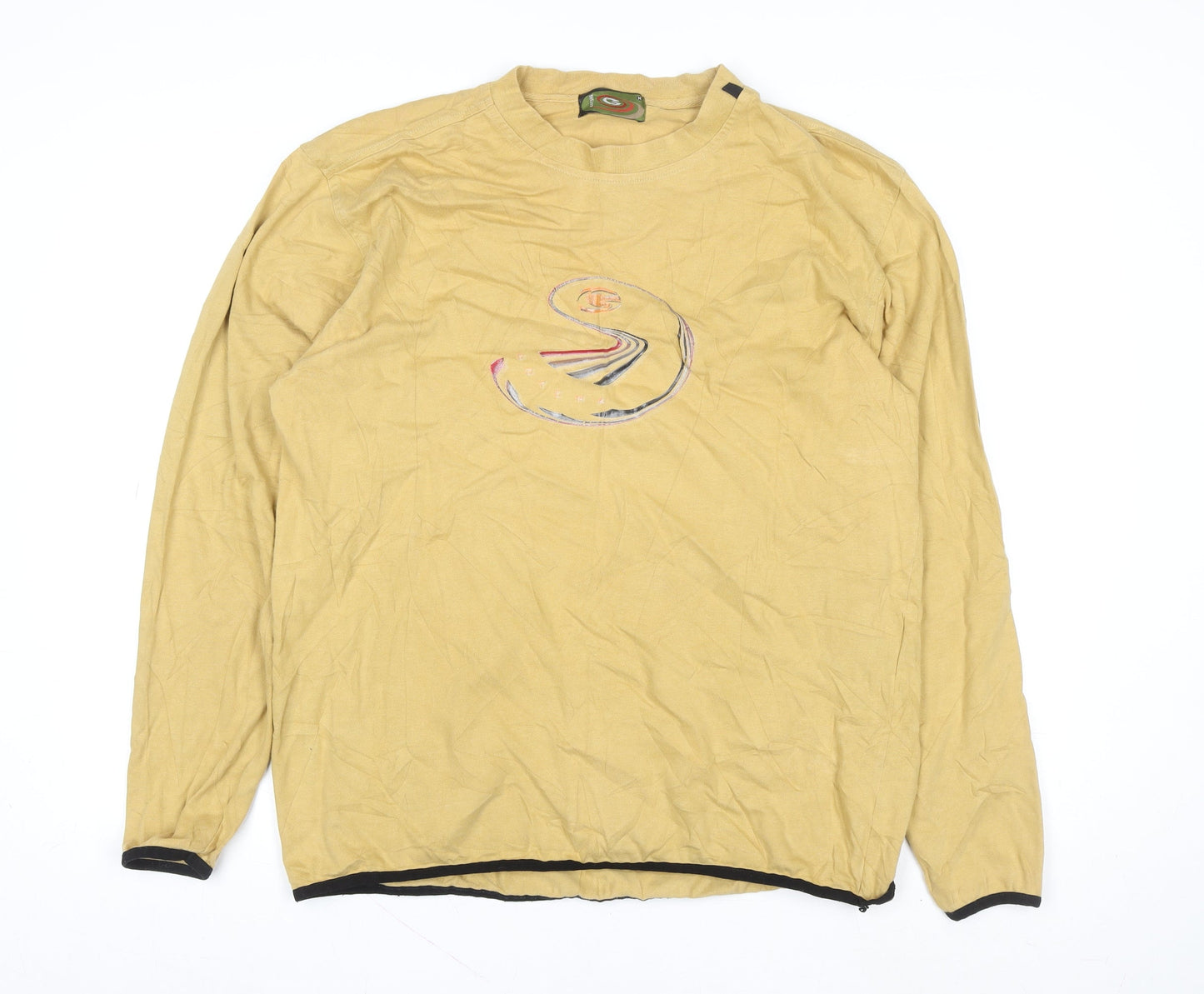 Gotcha Men Beige Cotton Long Sleeve Crew Neck Casual Top M