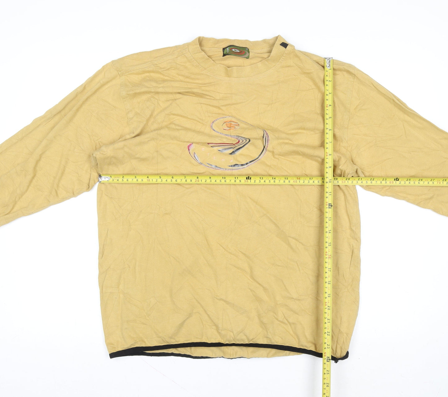 Gotcha Men Beige Cotton Long Sleeve Crew Neck Casual Top M