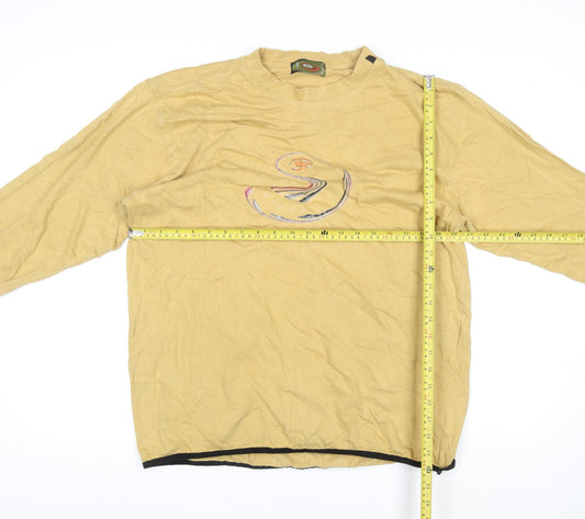 Gotcha Men Beige Cotton Long Sleeve Crew Neck Casual Top M