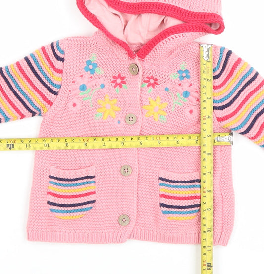 Tu Pink Hooded Knitted Cardigan 0-3 Months Baby Girls Flower Stripe Cotton
