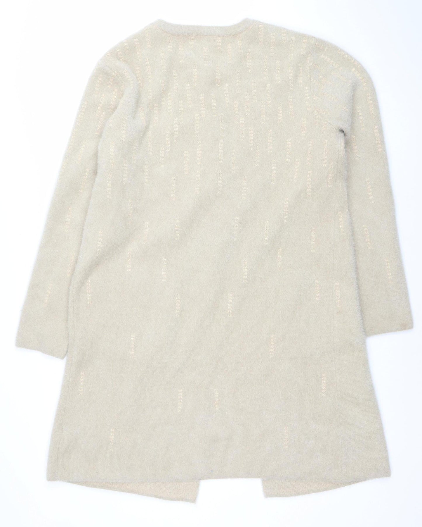 Miyoko Women Beige Knit Short Sleeve Cardigan M Lightweight Button