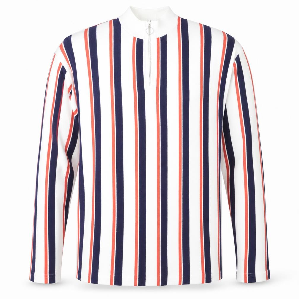 Topman Men's Multicoloured Striped Long Sleeve Zip Neck Polo M