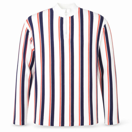 Topman Men's Multicoloured Striped Long Sleeve Zip Neck Polo M