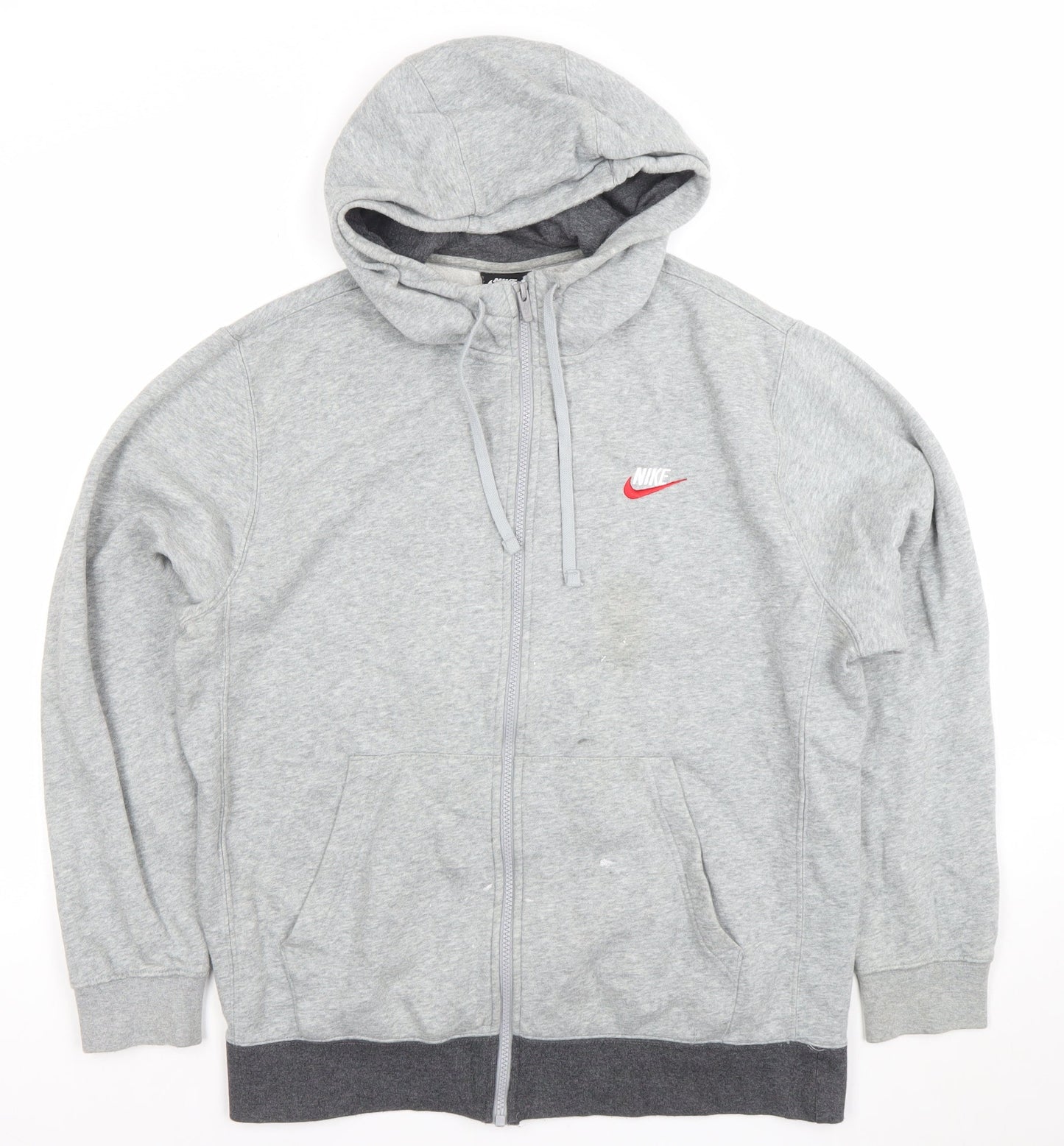 Nike Men Grey Full Zip Hoodie L Logo Fleece Sportswear