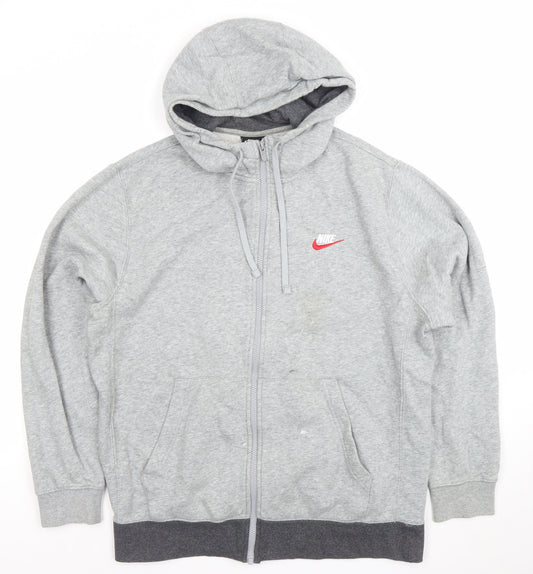 Nike Men Grey Full Zip Hoodie L Logo Fleece Sportswear