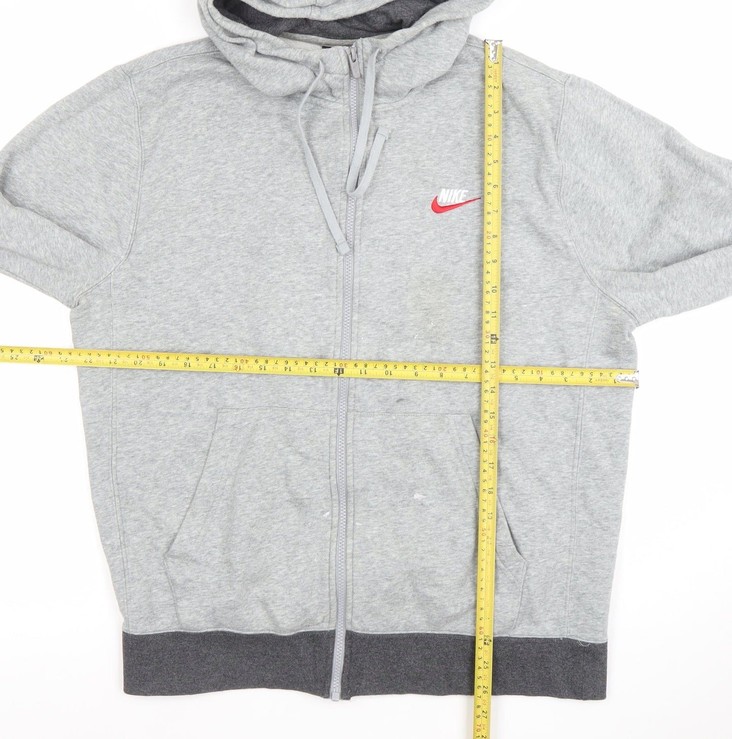 Nike Men Grey Full Zip Hoodie L Logo Fleece Sportswear