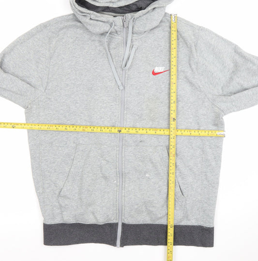 Nike Men Grey Full Zip Hoodie L Logo Fleece Sportswear