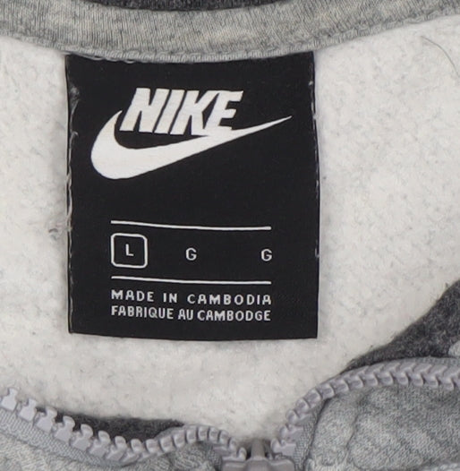 Nike Men Grey Full Zip Hoodie L Logo Fleece Sportswear
