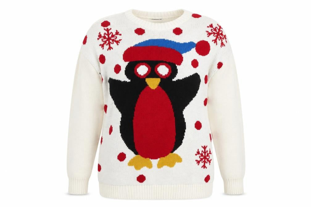 Sixth Avenue Women's White Penguin Christmas Jumper Size S