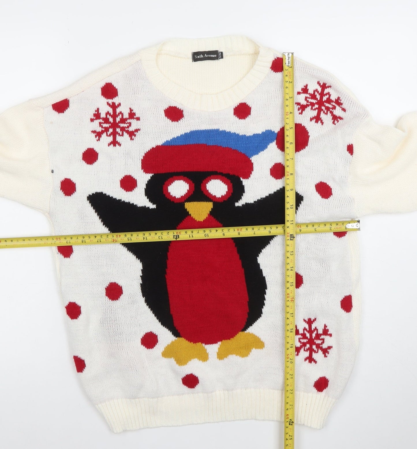 Sixth Avenue Women's White Penguin Christmas Jumper Size S