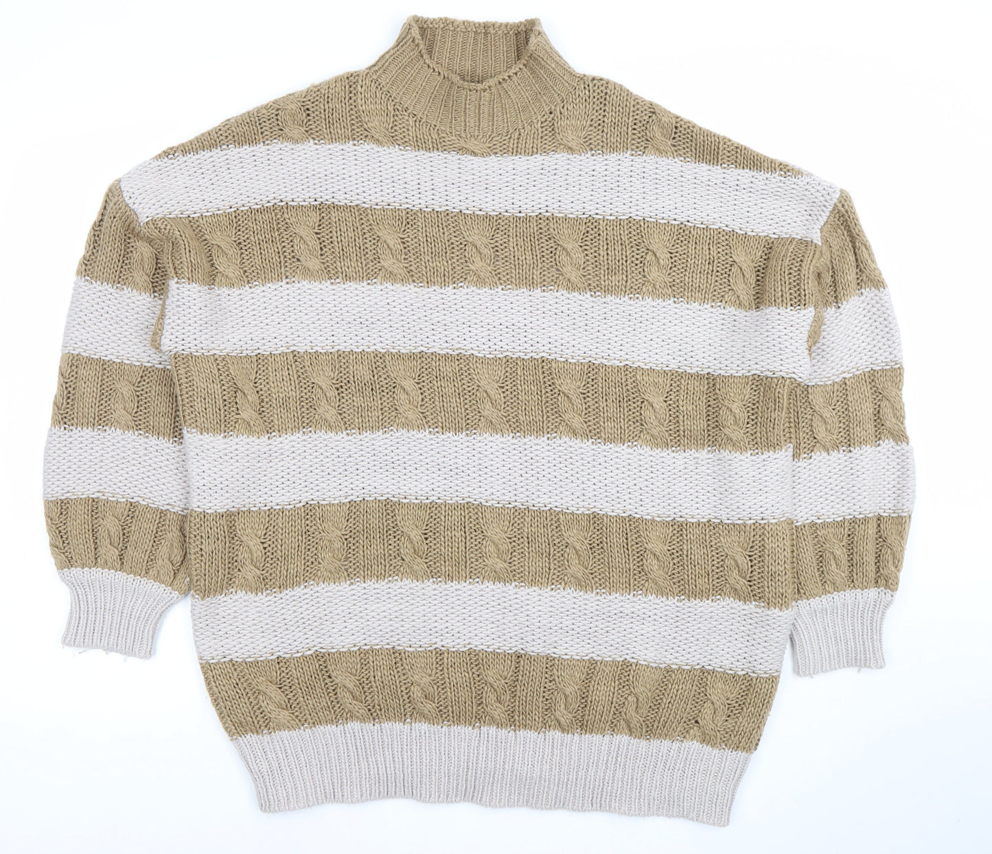 PrettyLittleThing Womens Beige Striped High Neck Cable Knit Jumper Size S