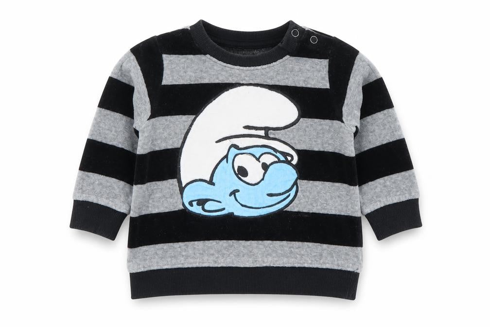 H&M Unisex Baby Black Grey Smurfs Striped Long Sleeve Pullover T-Shirt 6-9M