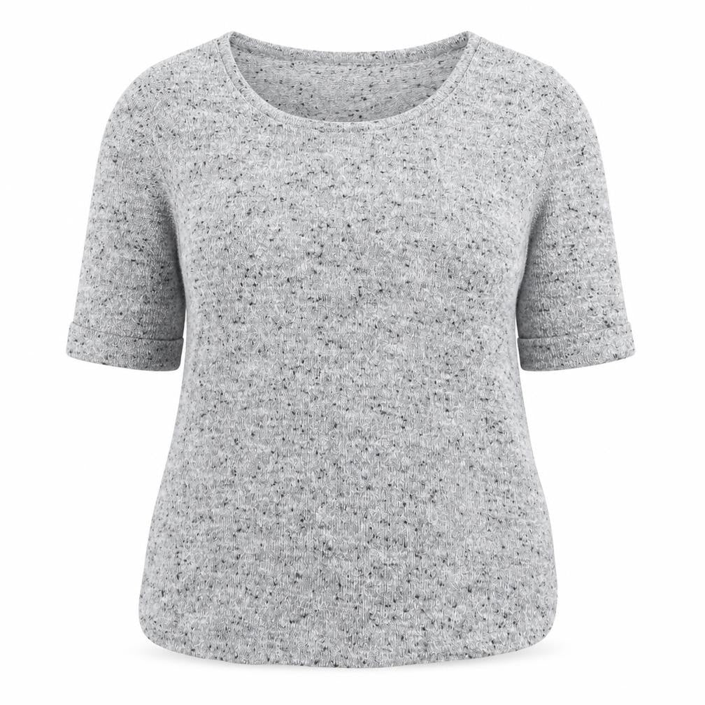 New Look Womens Grey Knit Glitter Top Size 14 3/4 Sleeve Scoop Neck