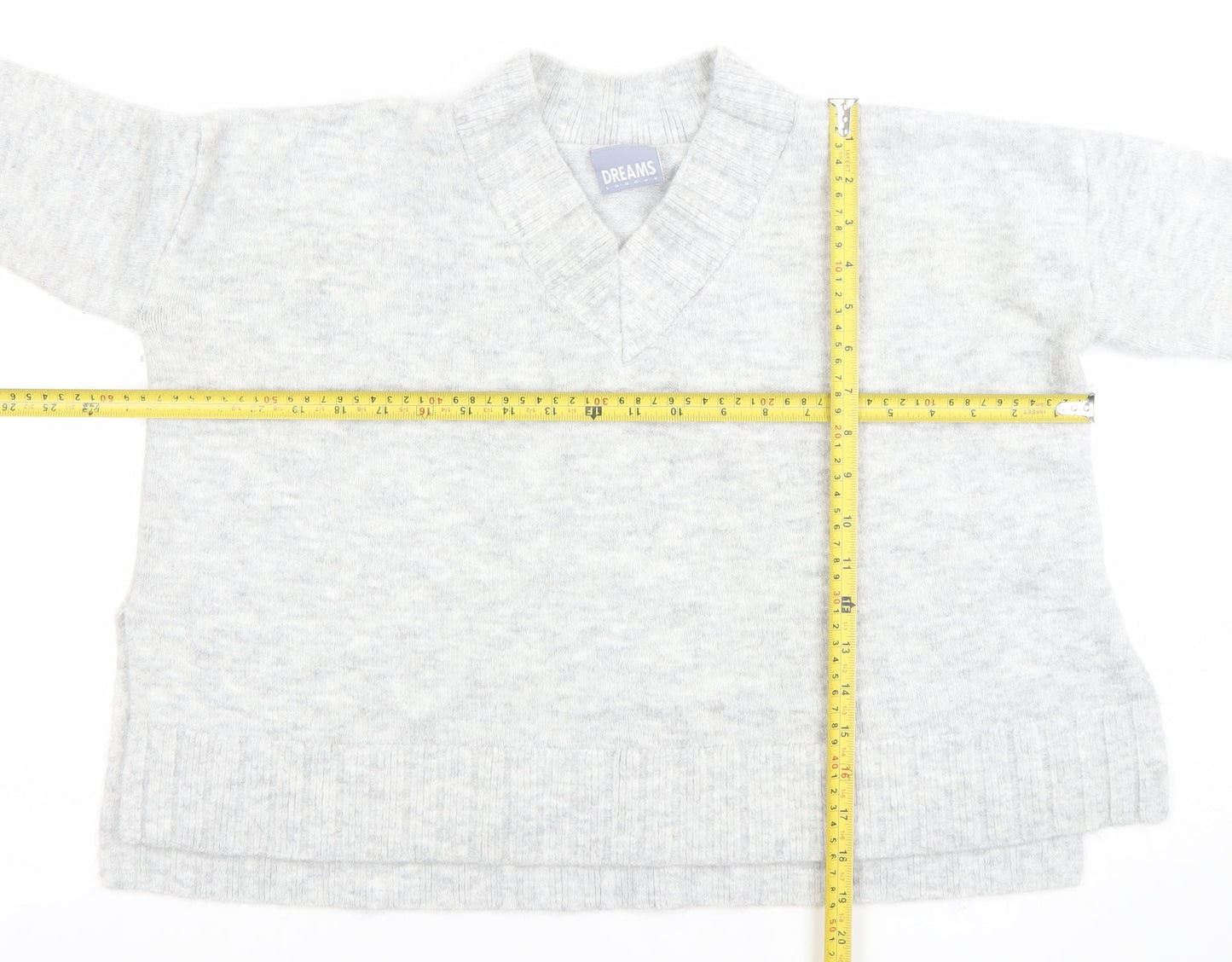 Dreams London Women's Grey V-Neck Knit Pullover Jumper One Size