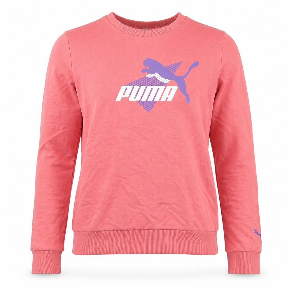Front view of Puma Women Pink Crew Neck Long Sleeve Pullover Sweatshirt, size S