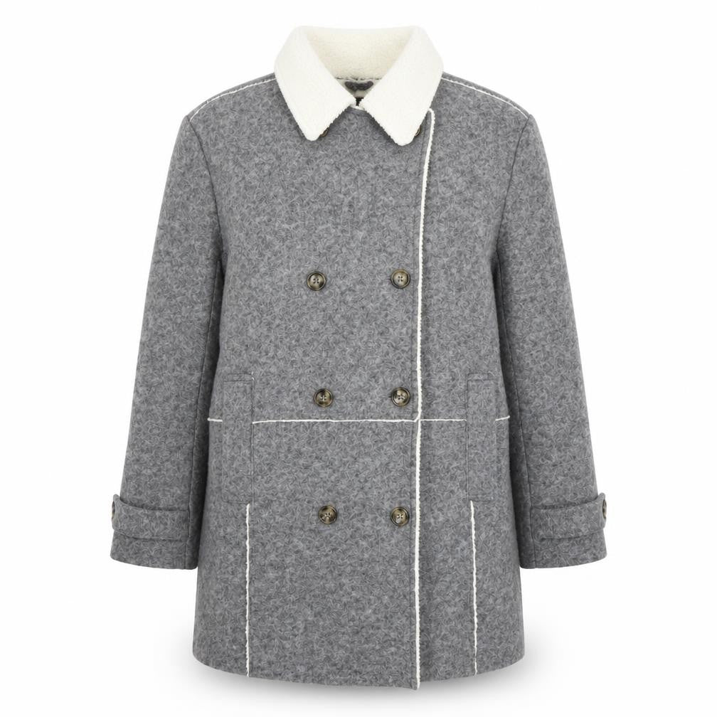 Zara Women Grey Wool Blend Pea Coat M Double-Breasted Classic Style