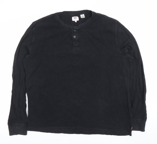 Levi's Men's Black XL Long Sleeve Henley Cotton T-Shirt