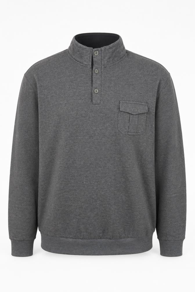 J.J. Willis Mens Grey Henley Sweatshirt 2XL High Neck Long Sleeve