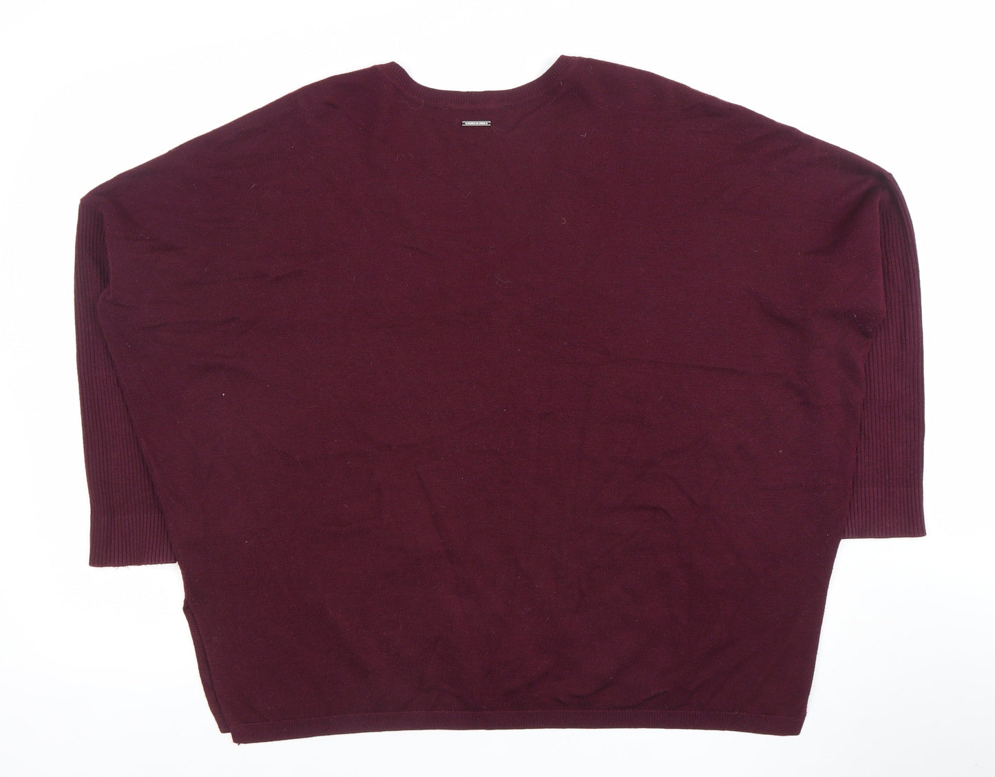 DKNY Jeans Womens Burgundy V-Neck Star Knit Jumper Size M