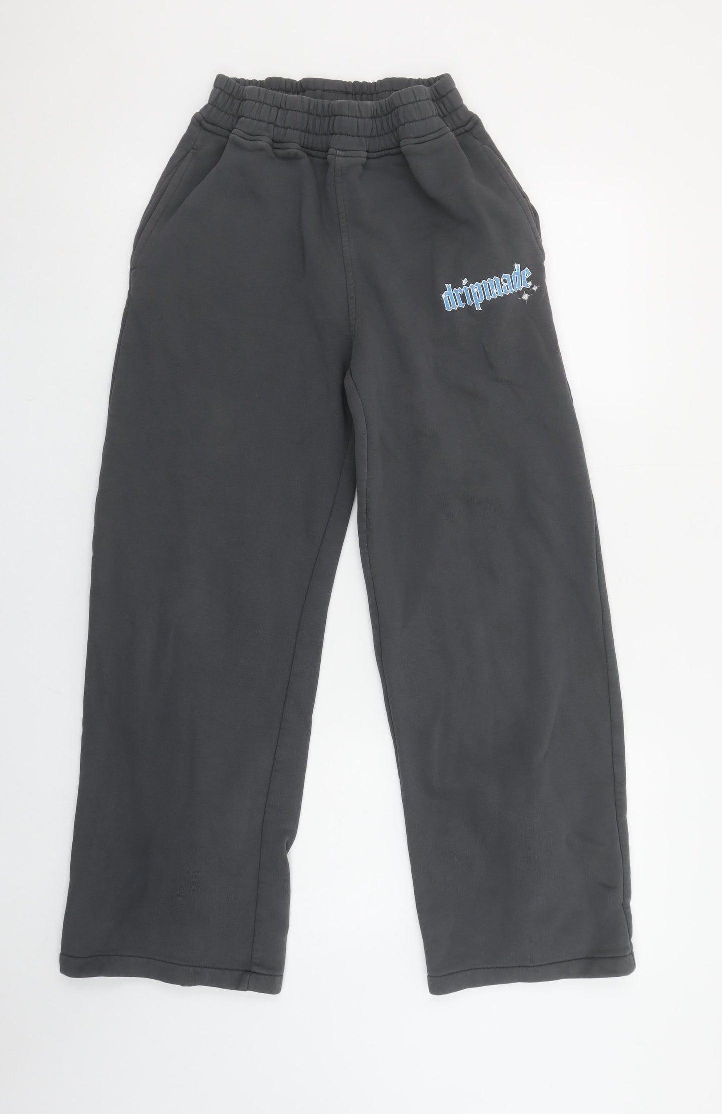 Dripmade Womens Grey XS Fleece Sweatpants with Blue Lace Detailing
