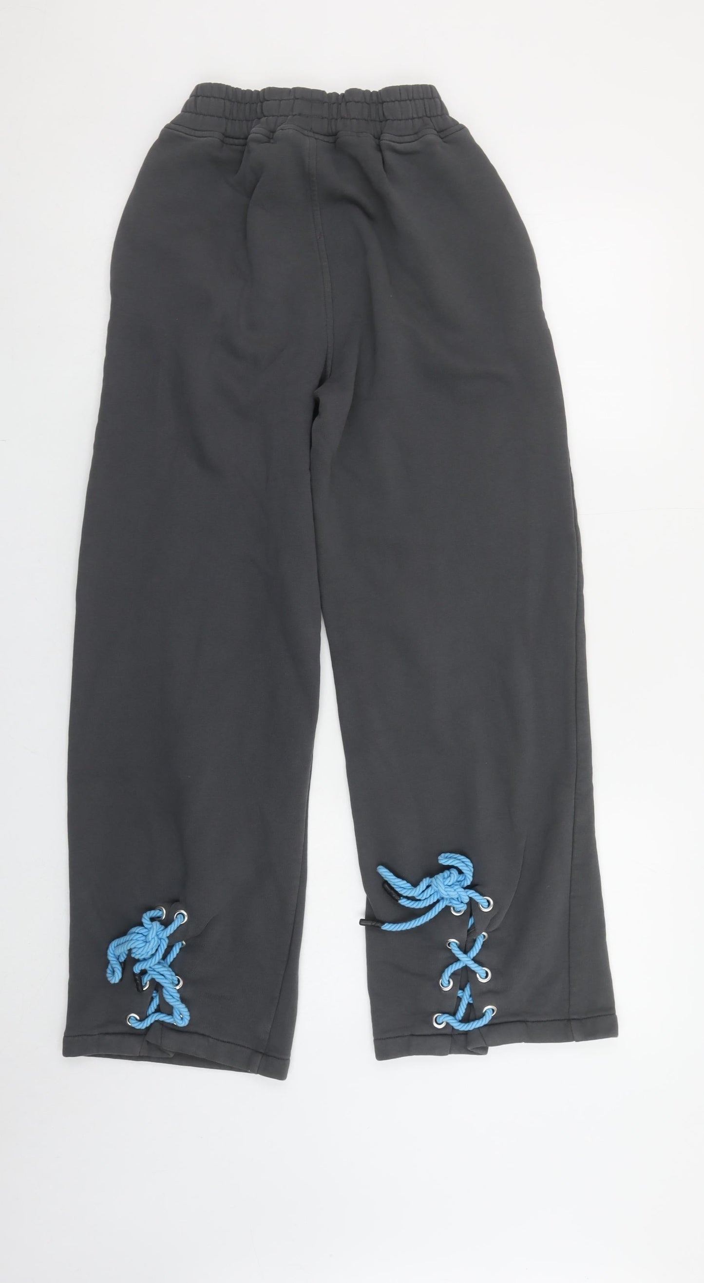 Dripmade Womens Grey XS Fleece Sweatpants with Blue Lace Detailing
