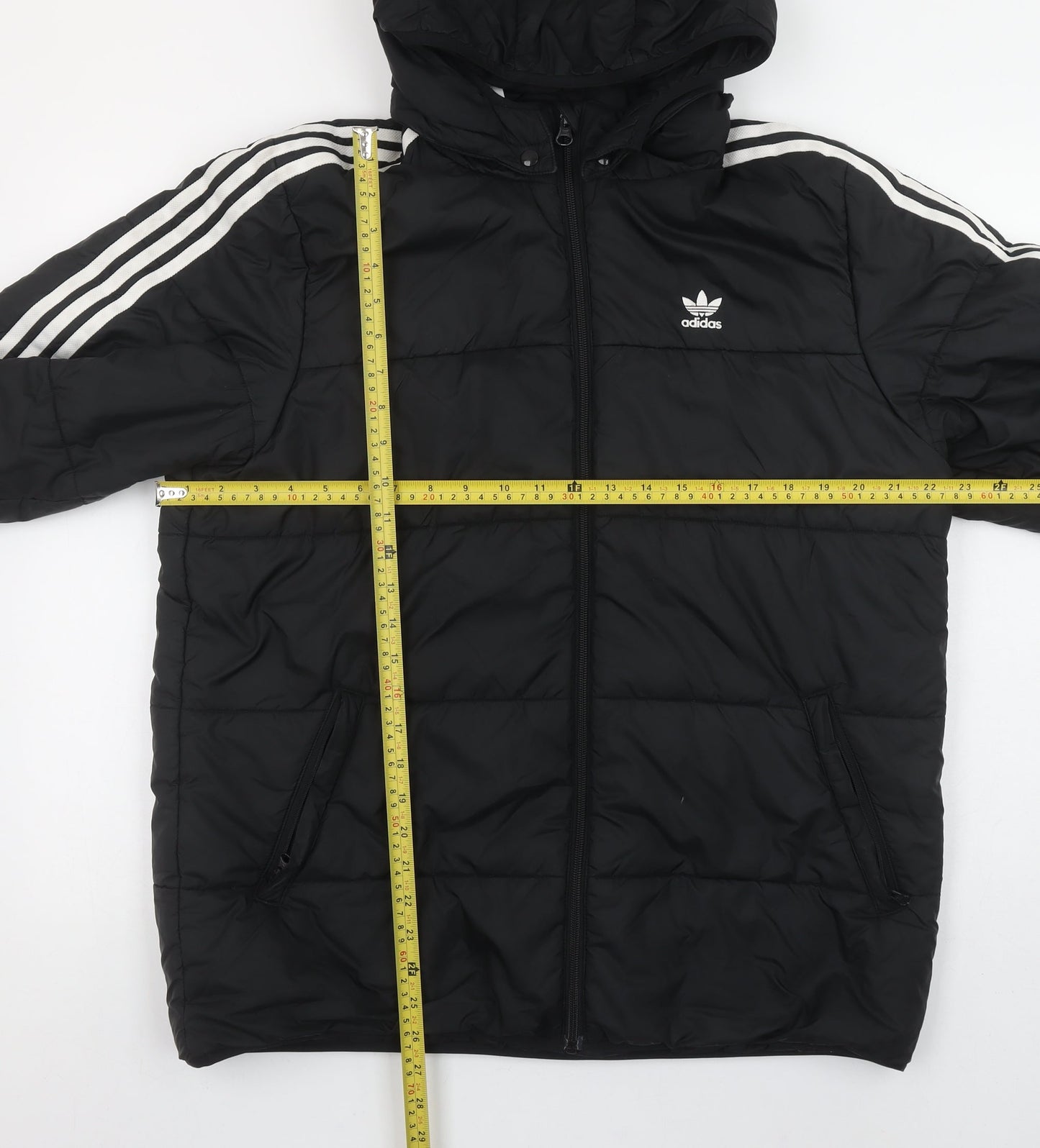 adidas Boys Black Hooded Puffer Jacket XL 16 Years Hooded Winter Coat