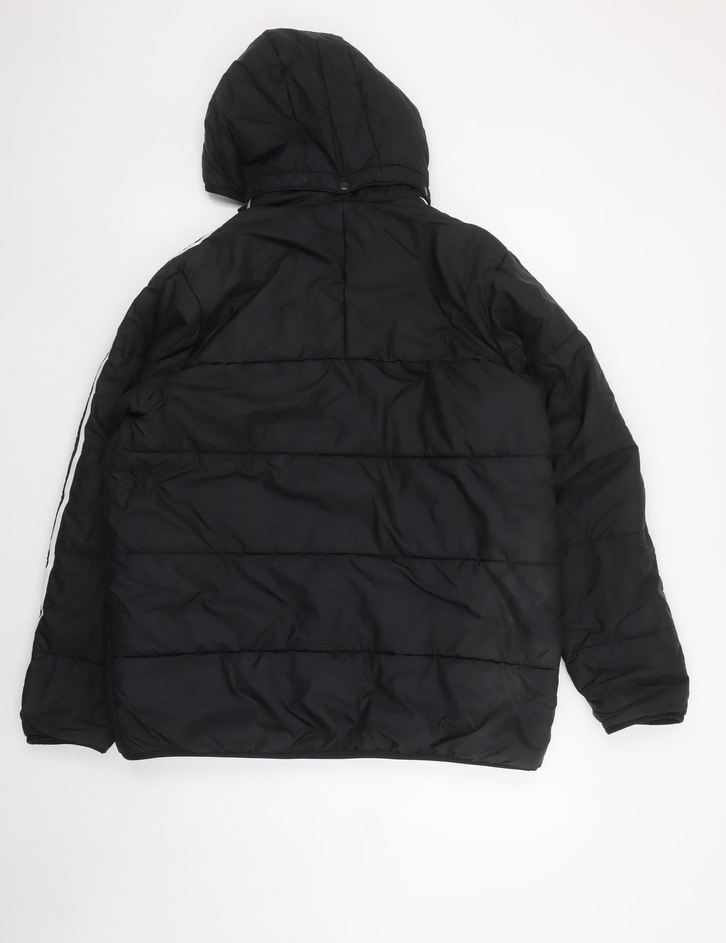 adidas Boys Black Hooded Puffer Jacket XL 16 Years Hooded Winter Coat