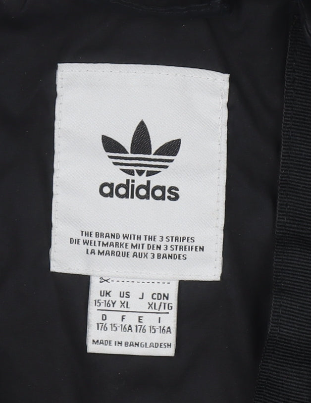 adidas Boys Black Hooded Puffer Jacket XL 16 Years Hooded Winter Coat