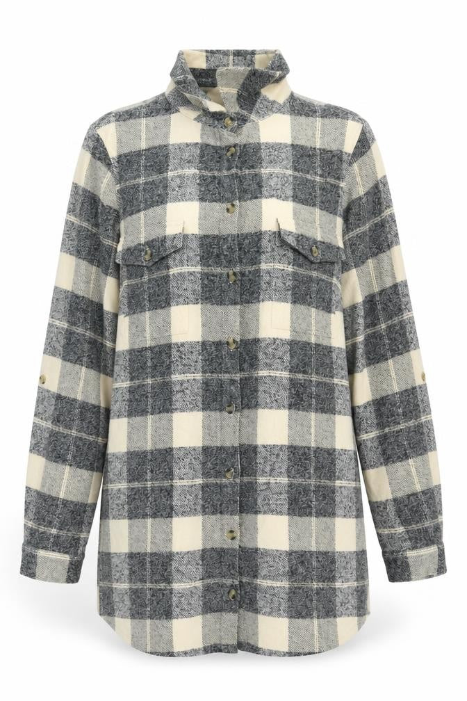 Sosandar Womens Grey Check Cotton Shirt Dress Size 10 Long Sleeve