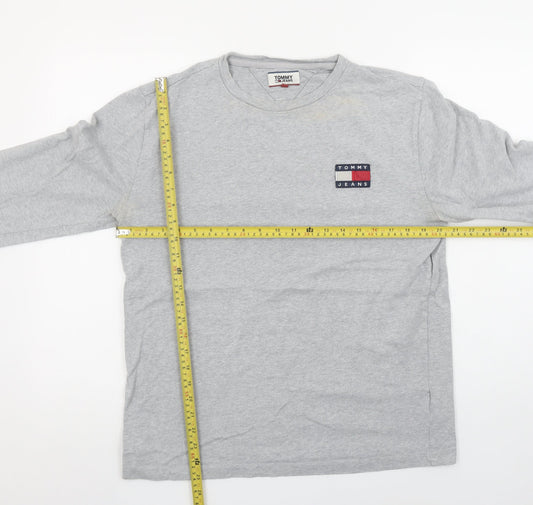 Tommy Jeans Men’s Grey Long Sleeve Cotton Crew Neck T-Shirt M