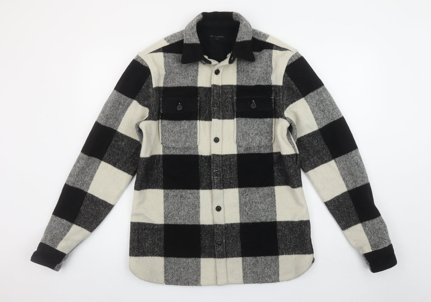 AllSaints Men's Black Check Wool Blend Button-Up Shirt Size S