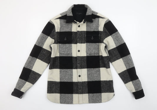 AllSaints Men's Black Check Wool Blend Button-Up Shirt Size S