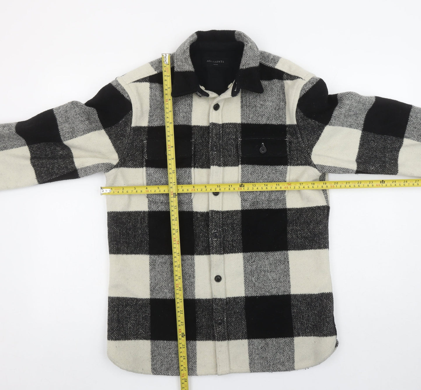 AllSaints Men's Black Check Wool Blend Button-Up Shirt Size S