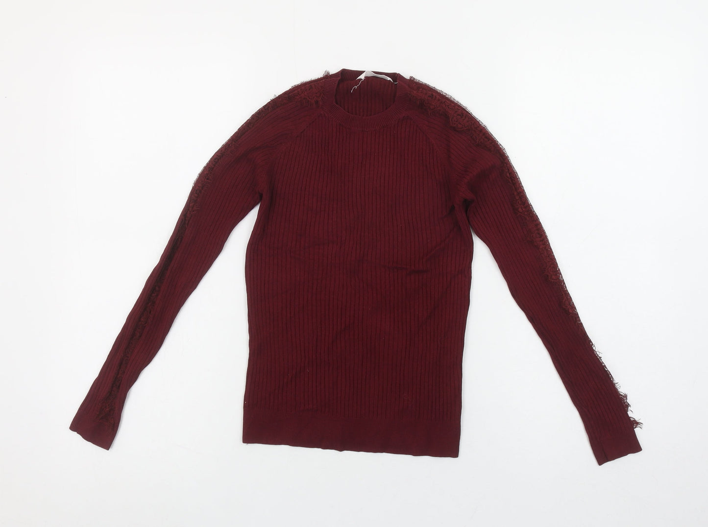 Matalan Girls Red Ribbed Lace Long Sleeve Pullover Top 12 Years