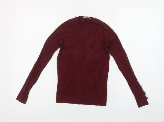 Matalan Girls Red Ribbed Lace Long Sleeve Pullover Top 12 Years