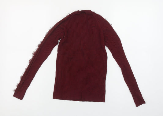 Matalan Girls Red Ribbed Lace Long Sleeve Pullover Top 12 Years