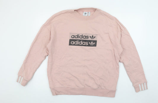 Adidas Womens Pink Crew Neck Pullover Sweatshirt Size 14 Cotton