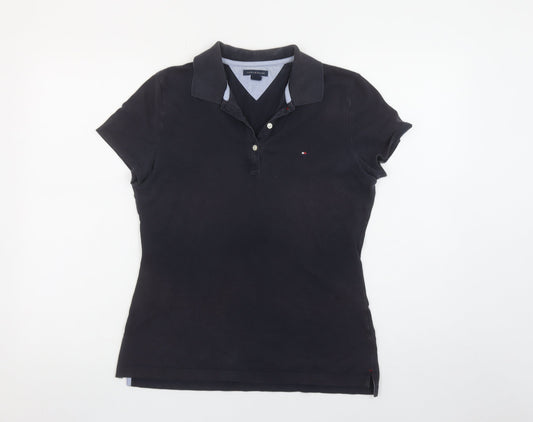 Tommy Hilfiger Women's Black Cotton Slim Fit Polo Shirt M